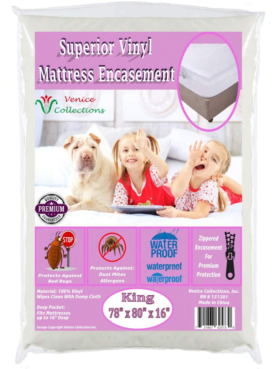 Mattress Protector Zippered Encasement Cover Available In Twin Full Queen And King Size Super Heavy Duty 8 Gauge Plastic Vinyl Complete Encasement Mattress Protector Cover With Zipper Deep Pocket Liquids Spills Protection Bed Bug Proof Protects Mattress From Dust, Pets And All Liquid Related Issues Perfect For Parents With Young Children! Great For Protecting Hospital Beds And Old Age Home Beds Noiseless And Soft. - King White - View 1