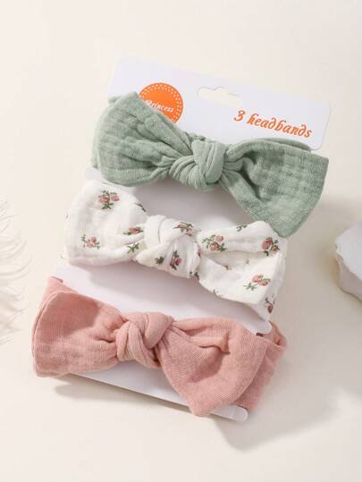 3 chiếc dây buộc tóc in họa tiết nơ đàn hồi màu trơn cho trẻ em ngày lễ tình nhân