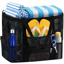 Hatisan Large Beach Bag Beach Essentials, Mesh Beach Bag Oversized Beach Tote 9 Pockets Beach Toy Bag For Travel Picnic Vacation - 黑色 - 查看 1