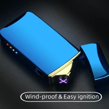 1pc Intelligent Induction Windproof Double Arc Lighter Portable Usb Charging Lighter - Blue - View 2
