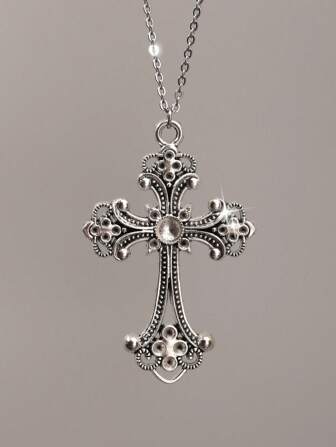 Vintage Gothic Cross Halsband Y2K Kvinnor Halsband Ins Silver Rostfritt stål Kedja Halsband