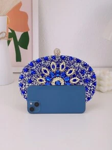One Pc Blue Rhinestone Sunflower Evening Bag.Women's Clutch For Party, Club, Wedding, Glamorous Rhinestone Bag - Royal Blue - View 6