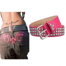 Punk European And American Pyramid Cyber Y2k Subculture Gothic Four-Square Bead Rivet Belt Waistband Women Versatile Jeans Men Halloween Summer, School Fall, Autumn, Halloween - Multicolor - View 8