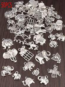 50入組隨機混合的貝殼/海螺/海龜/魚/海馬/象-海洋/陸地動物的鋅合金吊墜，適用於手工DIY手鍊、耳環、項鍊和夏季沙灘珠寶製作 - 復古銀色 - 查看 16