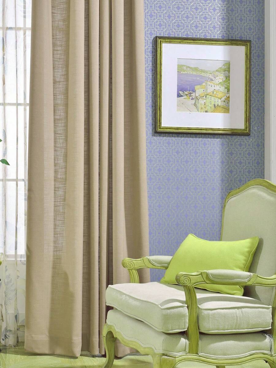 1PC Semi-Blackout Solid Color All-Match Business Home Curtain - Beige - View 1