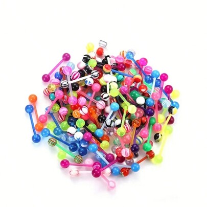 10/20/50pcs Random Assorted Color Acrylic Hypoallergenic Tongue Barbell Rings. Cute Tongue Studs For Women; Enjoy Your Tongue Piercings Female Style; Best Gift For Birthday, Christmas, Anniversary, Valentine's Day, Wedding, Career, Fancy Dance Party, Halloween Party Etc., Mom, Mother, Mother's Day, Gift