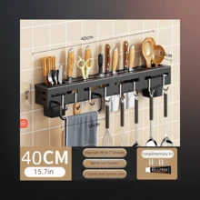 Perforation-Free Tool Holder Multi-Functional Storage Rack Wall-Mounted Kitchen Thickened Hanger Knife Kitchenware Storage Rack - Black - View 7