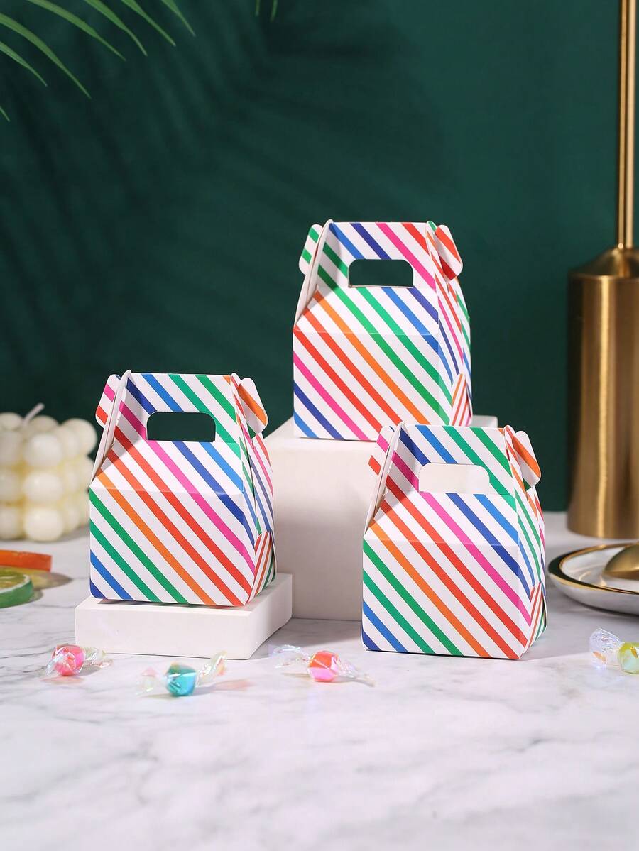 10 Cái/gói Đảng Tặng Hộp Kẹo Chấm Bi Và Họa Tiết Sọc, Thiết Kế Tay Cầm Tiệc Cưới Tặng Túi - Nhiều màu - Xem 1