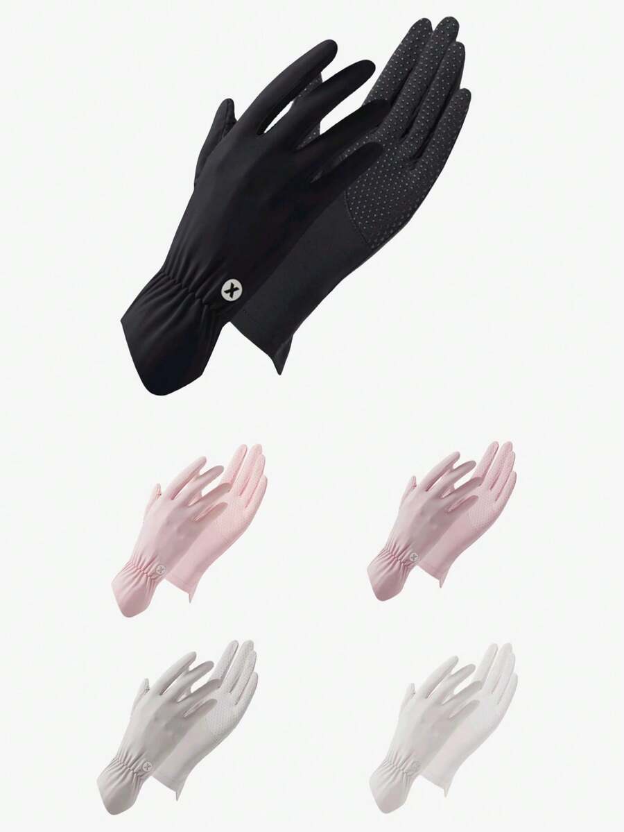 BAMANSHI 1對女士夏季簡約純色尼龍手套，防UV薄透氣冰絲單車休閒戶外防曬 - 彩色 - 查看 1