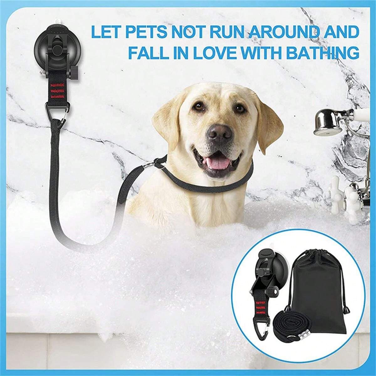 Heavy Duty Adjustable Dog Bathing Tether With Suction Cup Secure