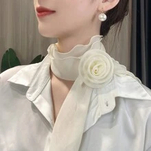 1件裝女士玫瑰花卉素色雪紡絲巾，新款可愛輕盈絲綢圍巾，附長條帶，親膚三角巾，情人節配件 - 彩色 - 查看 3