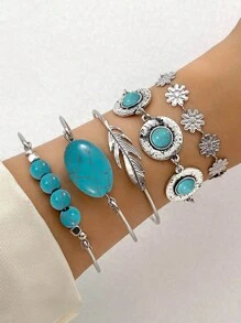 imoli 5 cái Màu ngọc lam & Cơm Hạt Vòng tay Bộ Đối với phụ nữ , Giải trí Quà tặng hẹn hò ( Màu ngọc lam Tĩnh mạch ) - Màu xanh lam - Xem 14