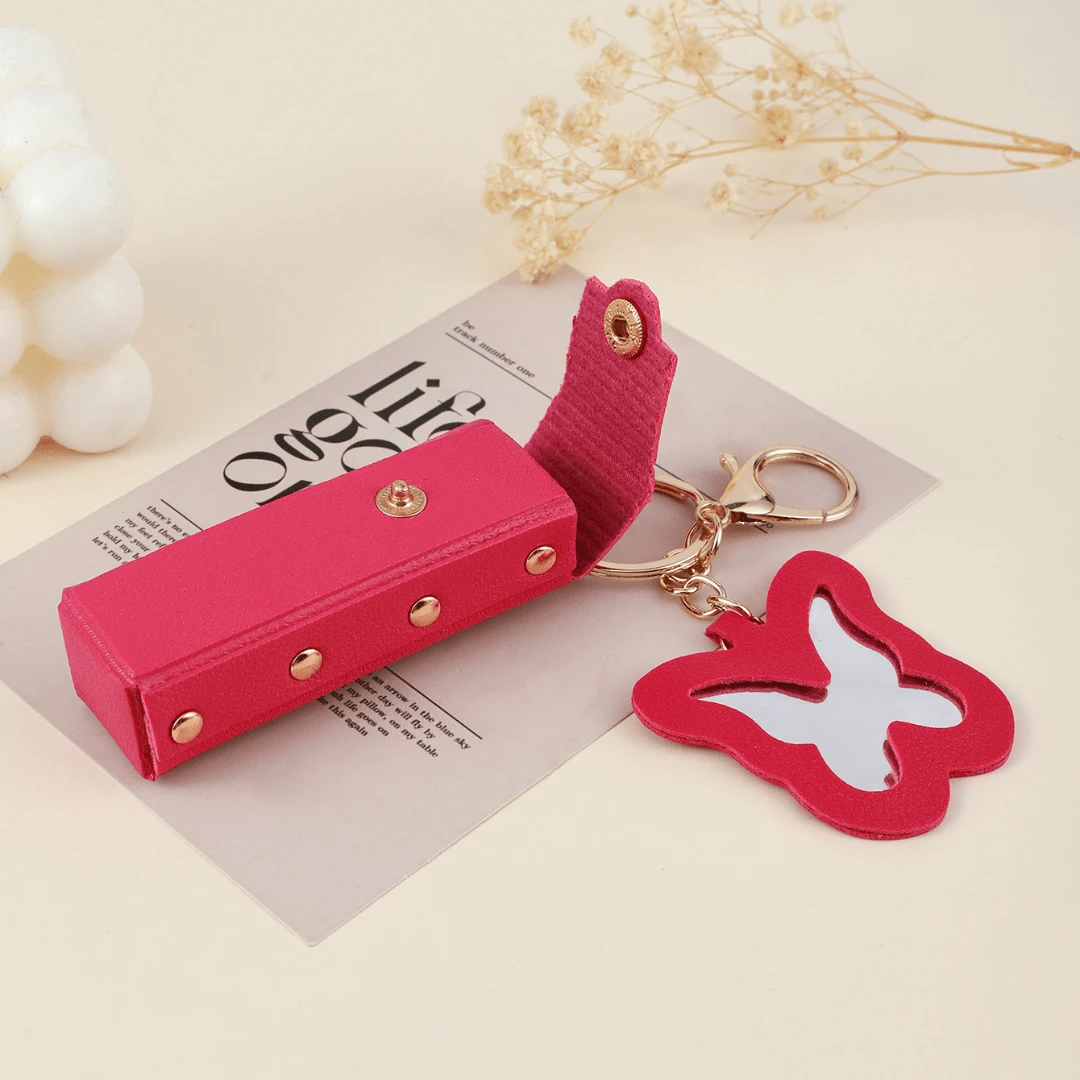 Butterfly Shaped Decor Lip Balm Holder. 1pc Solid Color PU Leather