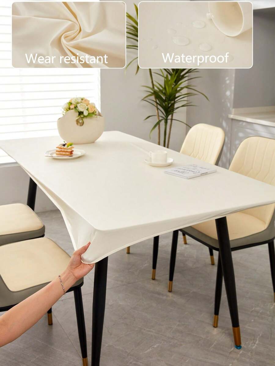 1pc Waterproof Tablecloth, Solid Color, Lightweight Luxury, Oil-Proof, Suitable For Dining Table, Coffee Table, Desk, Dust-Proof, Washable, White - White - View 1