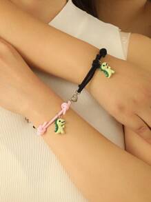 ATLVXJL 2件套情侣发光可爱恐龙爱心手链套装，男女皆宜，情人节礼物