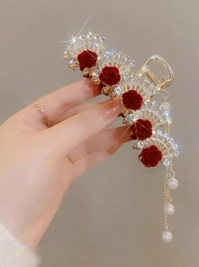 1 chiếc kẹp tóc hình hoa hồng đỏ kiểu Trung Quốc đính đá lấp lánh, có tua rua, dành cho nữ, thích hợp cho sử dụng hàng ngày, dự tiệc, đám cưới, tiệc chiêu đãi, váy sườn xám và kiểu tóc cô dâu, kẹp tóc hoa ngày Valentine, phụ kiện tóc, kẹp càng cua, kẹp hàm, kẹp tóc cầm tay, kẹp tóc mùa thu đông cho trang phục đi nghỉ mát, kẹp tóc mùa hè cho nữ. - Nhiều màu - Xem 11
