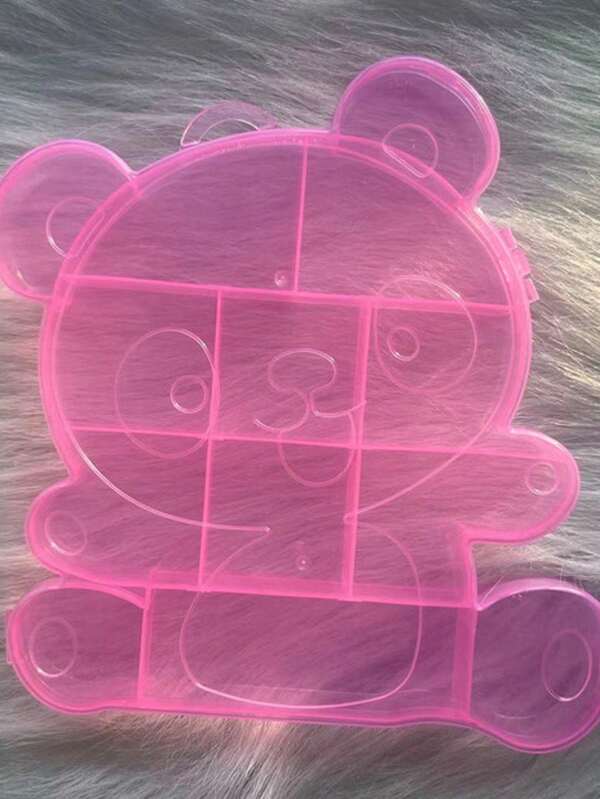 1Pc Pink Cartoon Bear Shape Plastic Nail Accessories Organizer Container Nail Art Display Jewelry Box Storage Box Diamonds Charms Nail 3D Decorations Manicure Accessory Holder Case