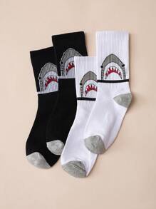 2 Pairs Shark Graphic Sports Casual Mid-Calf Socks