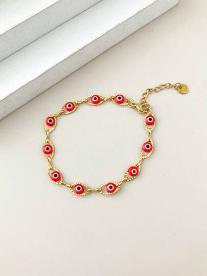 Mazuer 1 pieza Brazalete de mujer minimalista y retro de acero inoxidable con cuentas azul marino con diseño de ojo, regalo para citas, fiestas festivas, uso diario