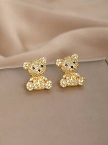 1 Paar süße, zarte, glitzernde Ohrstecker mit Bärenmotiv in Zirkonia für Mädchen für Partys, Bankette, Feiertage, Straßentermine, Alltag, für Kinder, Geburtstagsgeschenk