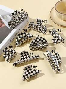 Glossy Checkered Claw Clips: Add A Stylish Touch To Your Hair With These Rectangle-Shaped Hair Clips!Valentine's Day Couples As A Gift Hair Accessories Hair Jaw Clip Hair Clamps Hair Clutch Hair Catcher Clip