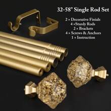1pc Long Curtain Rods, 3/4 Curtain Rod For Windows, Telescoping Splicing Single Rods, Decorative Drapery Rod With Acrylic Diamond Finial, Black/Gold/Champagne Gold/Nickel - Gold - View 11
