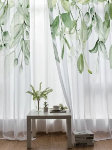 Zasłona z nadrukiem w zielone rośliny w kwiaty do domu, gabinetu i codziennego użytku
