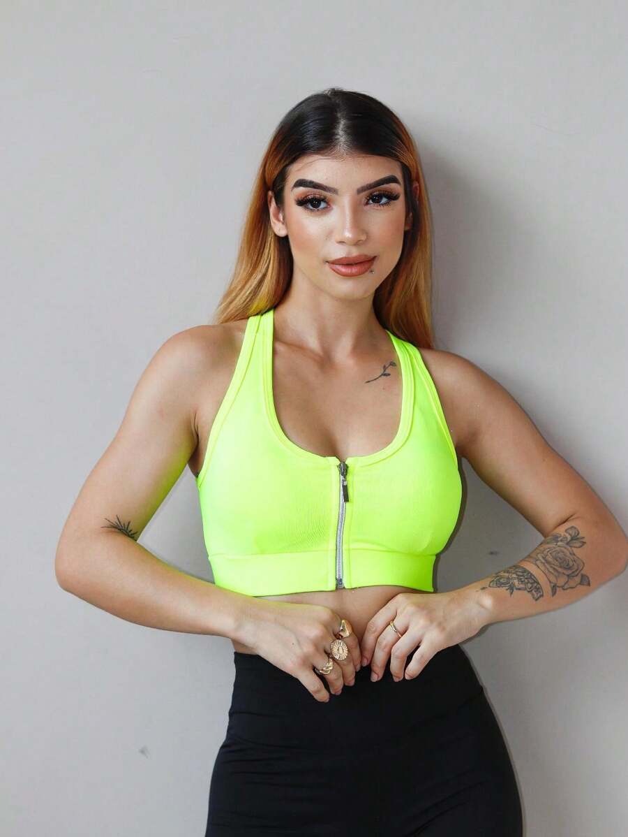 Top Esportivo com Zíper Frontal - Desempenho Superior e Conforto Extra - Verde - Visão 1