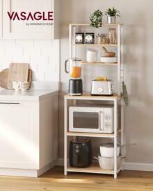 SONGMICS HOME Estantería de Cocina, Estantería de Panadería, 6 Estantes y 6 Ganchos, para Microondas, Marco de Acero, Industrial, 40 x 60 x 167 cm, Roble y Blanco - Blanco - Ver 1