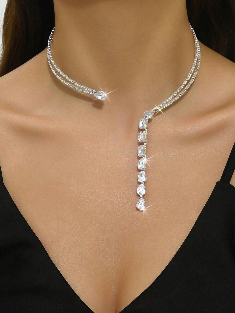 1 pièce Élégant Collier Ras-de-Cou Ouvert Étincelant en Zirconium, Convient pour la Fête, le Bal, la Tenue de Mariage