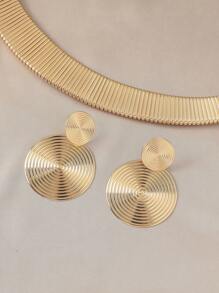 1-2pcs Set Luxurious Metallic Adjustable Choker Necklace & Earrings, Elegant Personalized High-End Lightweight Necklace Suitable For Women's Daily Wear - Metal Necklace 3-piece Set - View 5