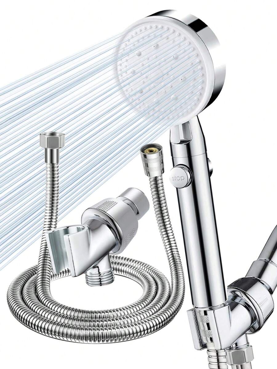 3入組增壓花灑套裝,浴室專用增壓花灑頭,高壓手持花灑頭,適用於家庭或健身房使用 - 銀色 - 查看 1