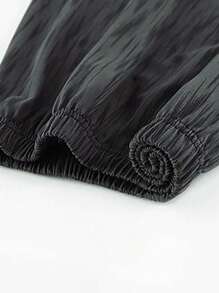 【PONX】女士亲肤短袖翻领短裤家居服套装（夏季款） - 黑色 - 查看 7