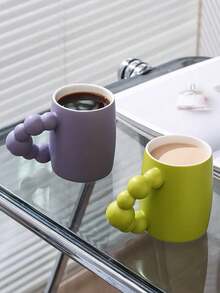 Light Purple Ceramic Mug/Coffee Cup With Design Beaded Handle - Mauve Purple - View 6