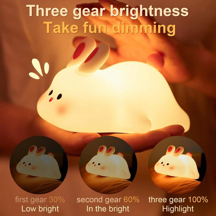 Rabbit Night Light Cute Silicone Light Lamp, Dimmable Light Up Bunny, Nursery Night Lamp
