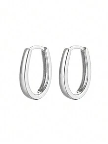 HuooNew 1對優雅925純銀環形中性耳環作為禮物 - 銀色 - 查看 1