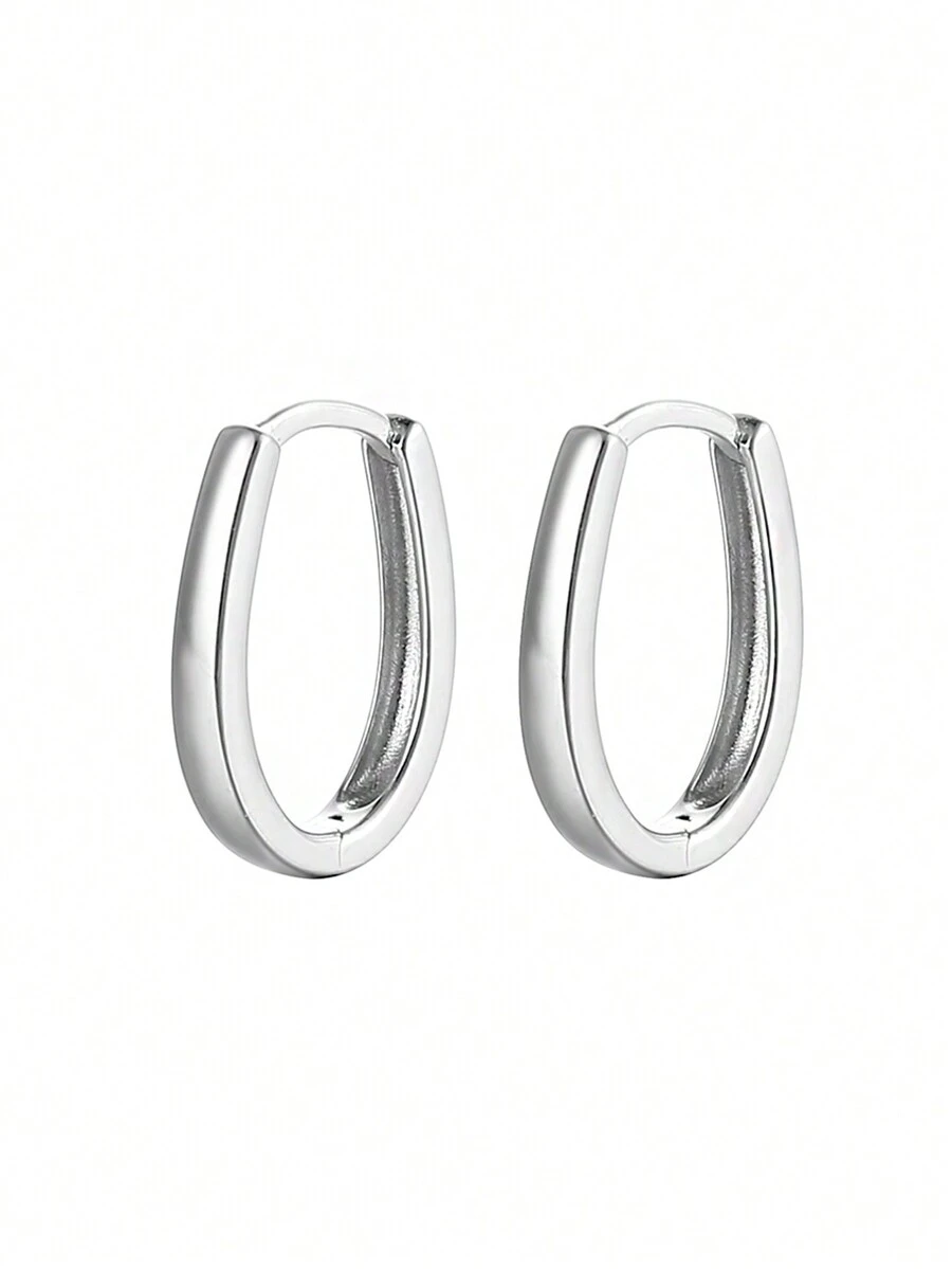 HuooNew 1對優雅925純銀環形中性耳環作為禮物 - 銀色 - 查看 1