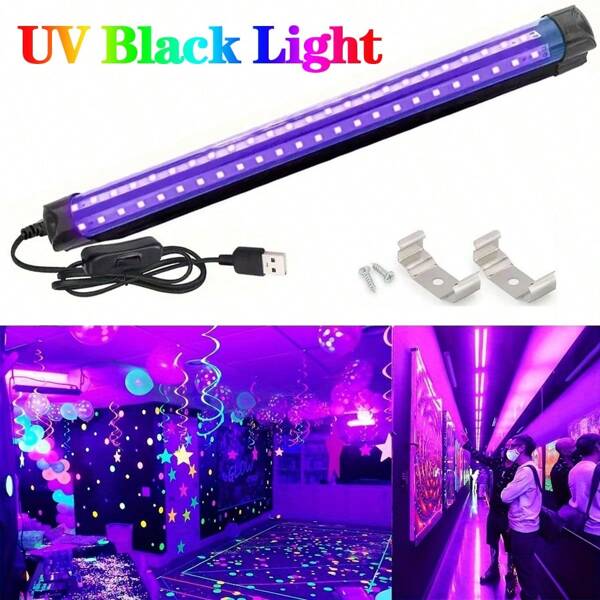 1pc UV Ultraviolet Black Light Bar, 12.6in/32cm, LED Blacklight, Suitable For Fluorescent Tapestry, Poster, Body Paint, Glowing Party UV Light Bar, Clip Installation, No Battery, 5V USB Powered, 395nm
