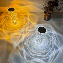 人造水晶燈，16種RGB夜光彩色觸控玫瑰形水晶台燈，附遙控器和觸控，LED玫瑰觸控燈可用於酒吧、臥室、兒童禮物、女孩愛好者，支援USB充電 - 彩色 - 查看 9