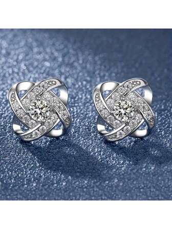 1 Pair Elegant Silver Earrings, Luxurious Stud Earrings For Women