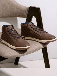 SHOESMALL Men's Fashion Dress Sneakers Casual Shoes Brown High Top Lightweight Chukka Boots Shoes For Men - 咖啡棕 - 查看 1