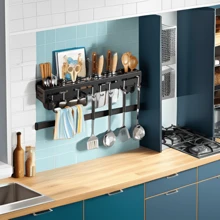 Perforation-Free Tool Holder Multi-Functional Storage Rack Wall-Mounted Kitchen Thickened Hanger Knife Kitchenware Storage Rack - Black - View 5