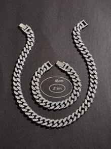 Multiple Specifications, Hip Hop For Women Men Rhinestone Decor Necklace / Bracelet Perfect Jewelry Gift For Party - Silver - View 14