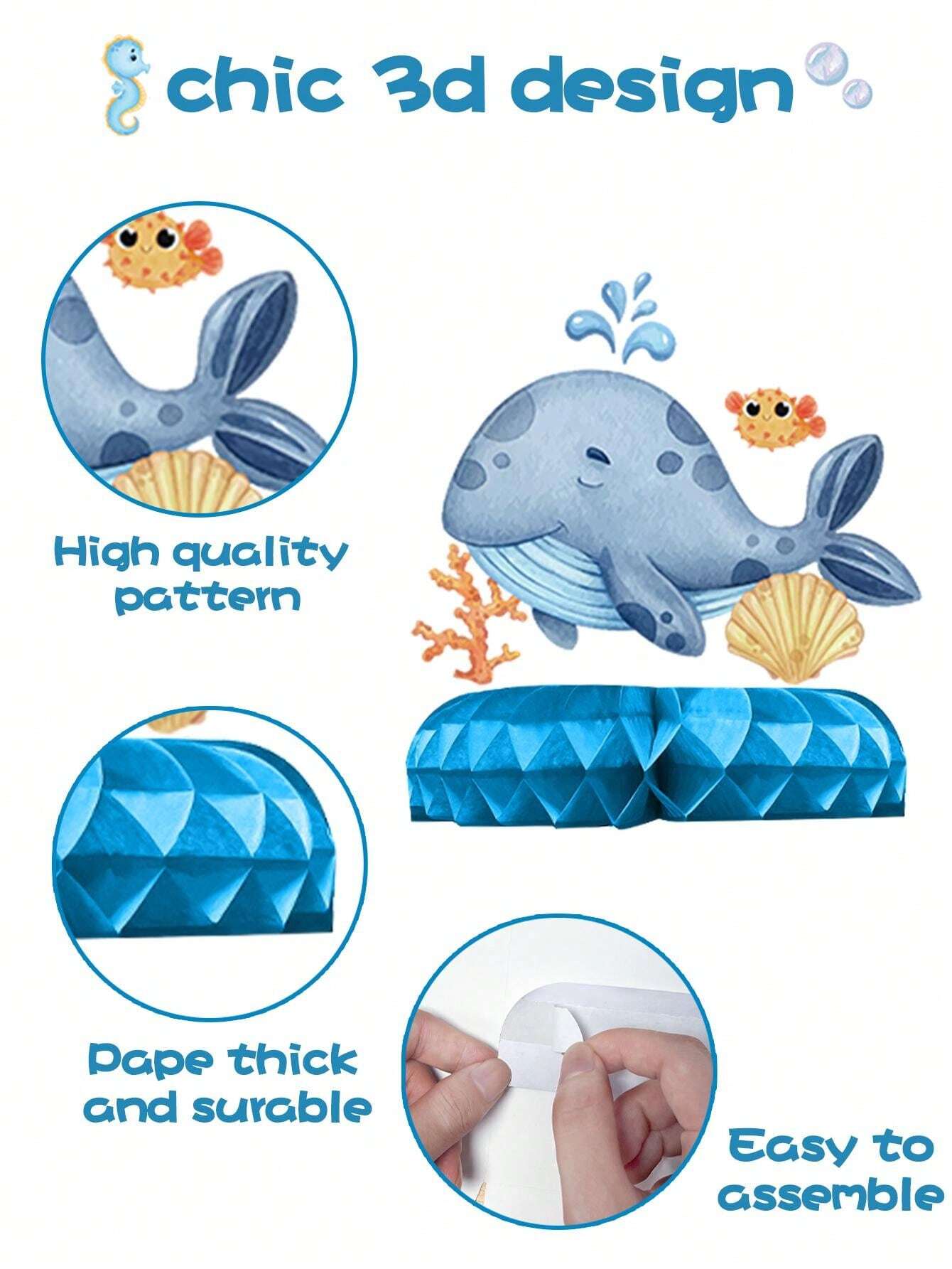 7 piezas Decoración estilo panal con forma de organismos marinos