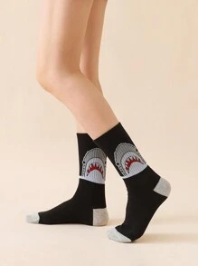 2 Pairs Shark Graphic Sports Casual Mid-Calf Socks