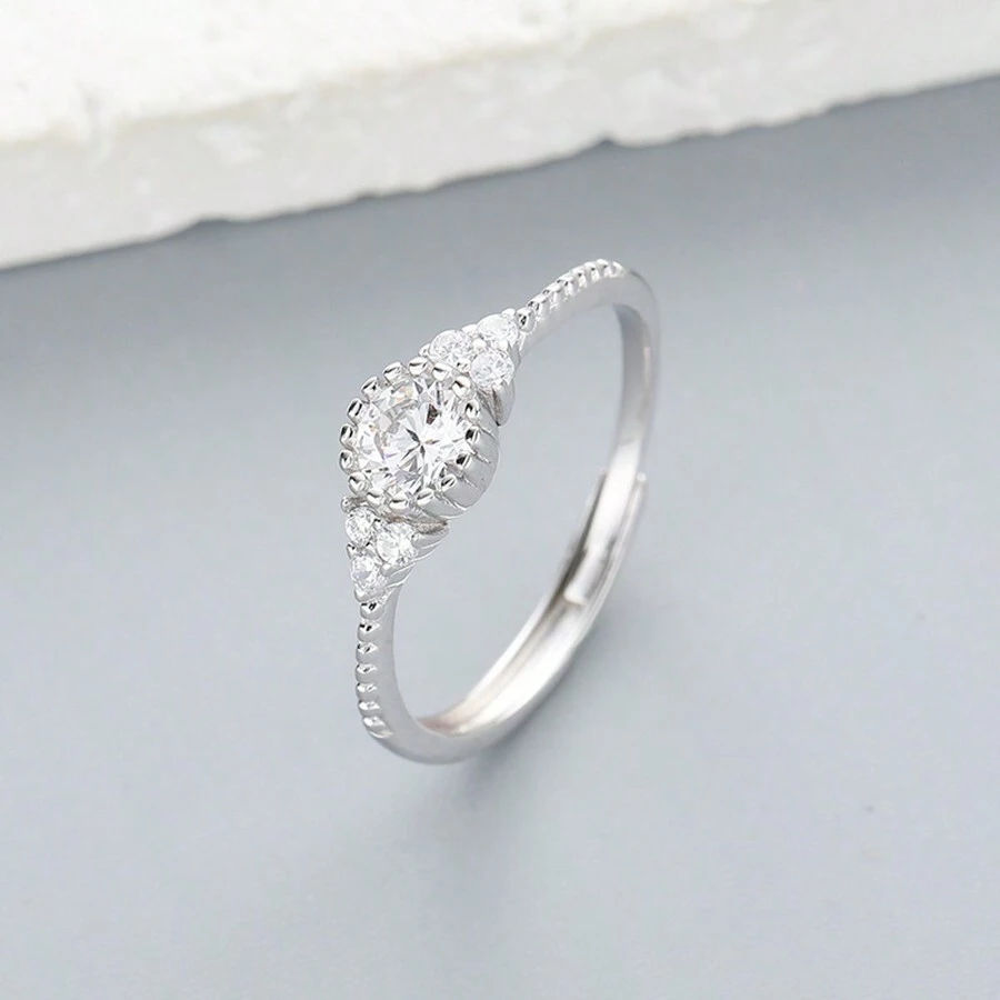 1pc S925 Silver Flower Pattern Ring For Women, High-End All-Match Luxurious Style Rhinestone Set Open-Ended Index Finger Ring For Weddings - Ring - View 1