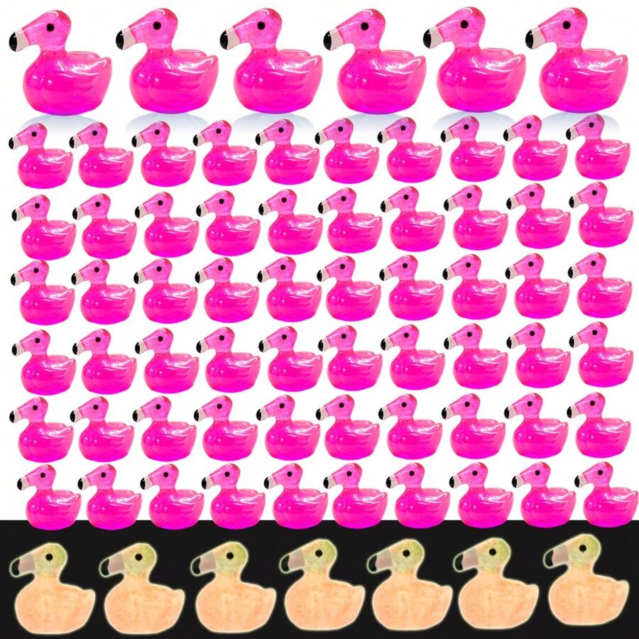 20pcs Mini Resin Flamingo Ducks Glow In The Dark Miniature Flamingo Tiny Flamingo Toy Bulk - Hot Pink - View 1