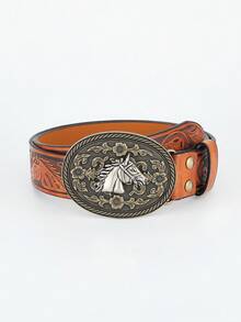 1pc Ladies Floral Embossed Casual Vintage Belt