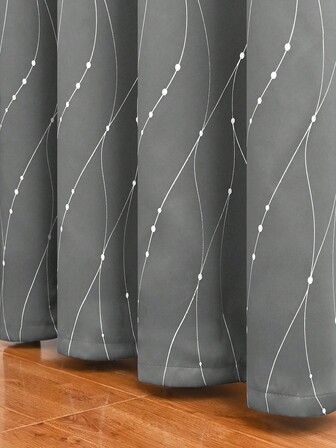 1pc Dark Gray Blackout Curtain With Silver Foil Comet Pattern, Polyester Fabric Modern Style Curtain For Home Bedroom & Living Room, Fits Small Windows