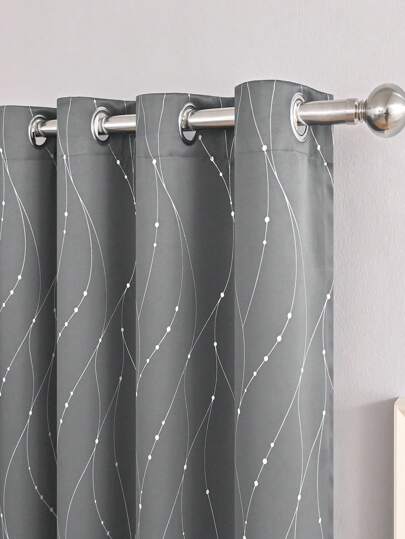 1pc Dark Gray Blackout Curtain With Silver Foil Comet Pattern, Polyester Fabric Modern Style Curtain For Home Bedroom & Living Room, Fits Small Windows